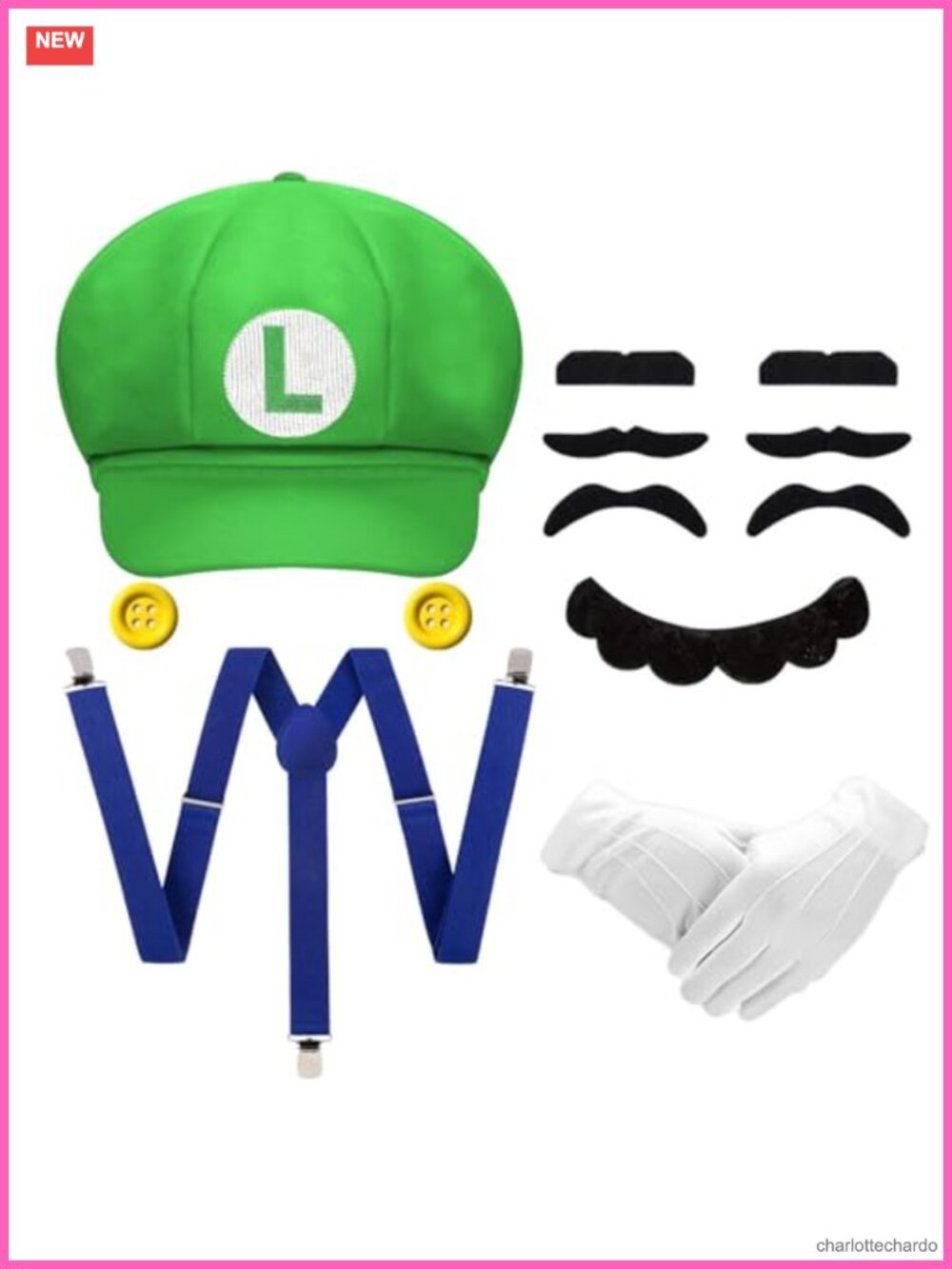 Halloween Costume Accessory Set Hat Mustaches Suspenders Gloves Buttons 5 Pieces